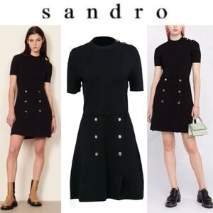 NEW Sandro Alyssa Ribbed Top Knit Dressin Black Size 34